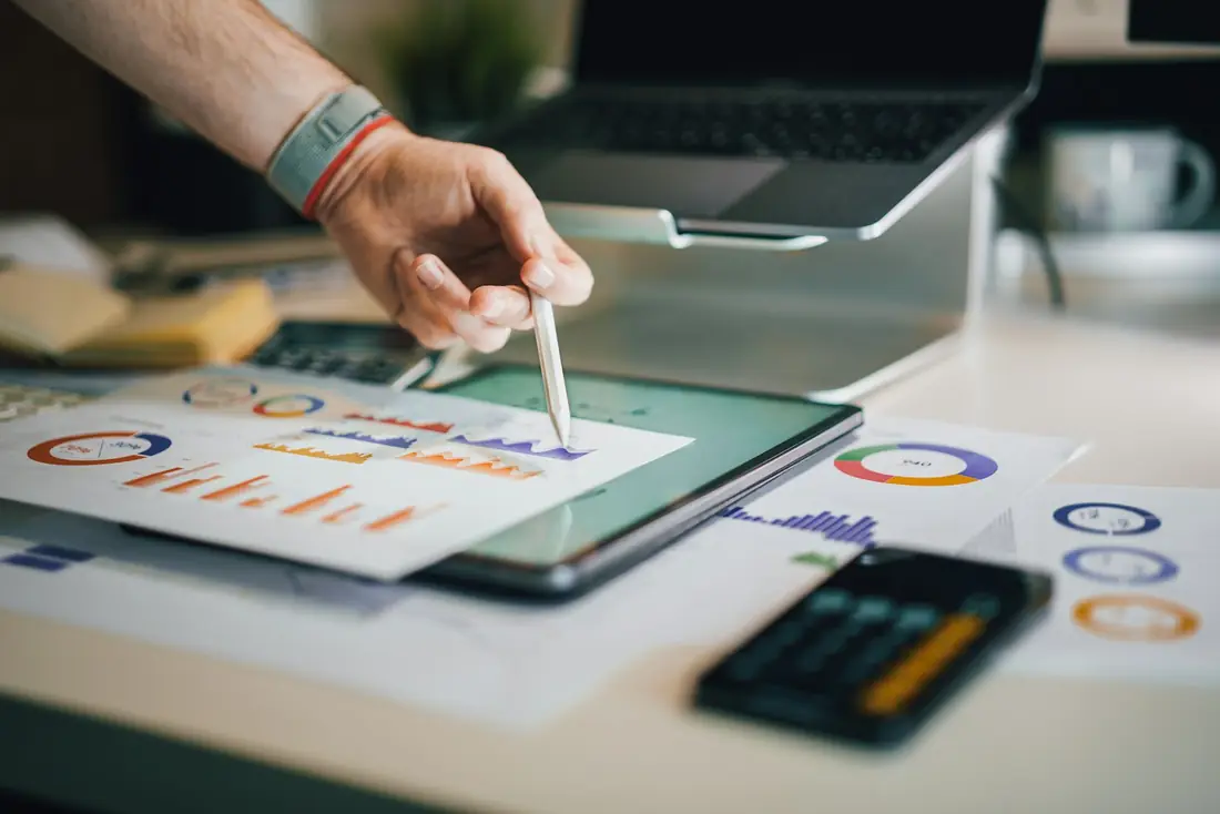 Reviewing marketing analytics on a tablet